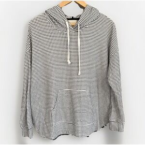 Textured Waffle Knit Hoodie Black White Minimalist Scandi Pullover Women's Small